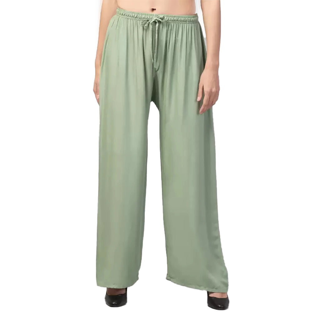 Amfyn Women's Plus Size Relaxed Fit Viscose Rayon Palazzo Trousers (Light Green)
