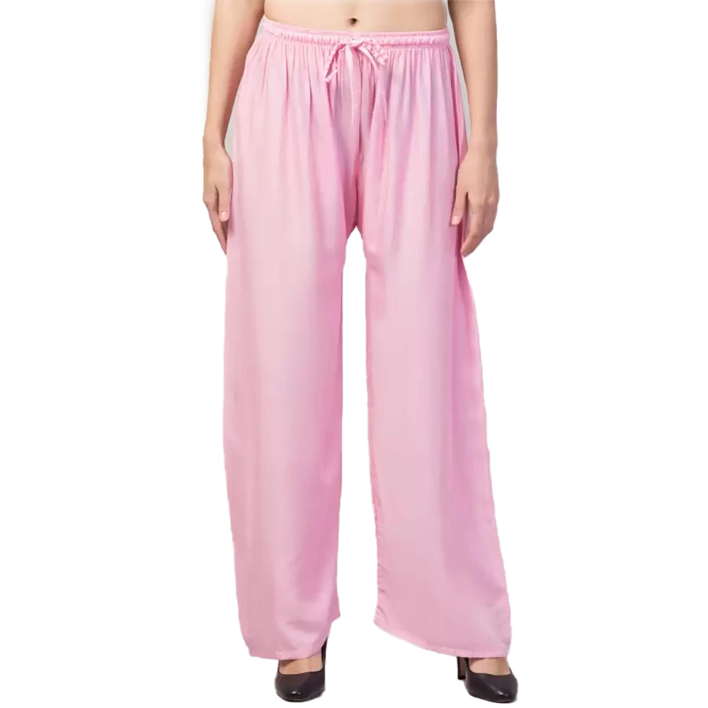 Amfyn Women's Plus Size Relaxed Fit Viscose Rayon Palazzo Trousers (Pink)