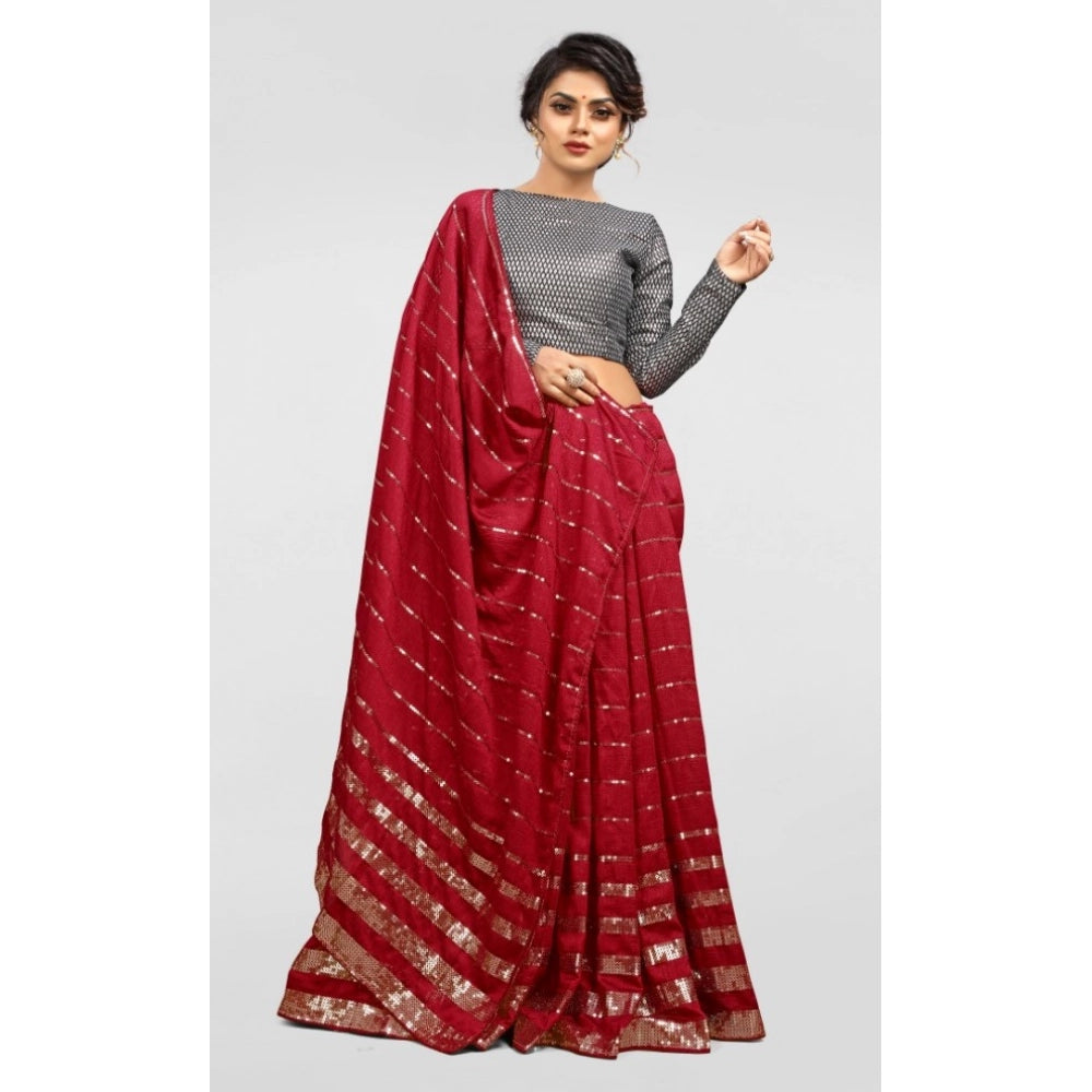 Amfyn Women's Vichitra Saree with Blouse (Red, 5-6 Mtrs)