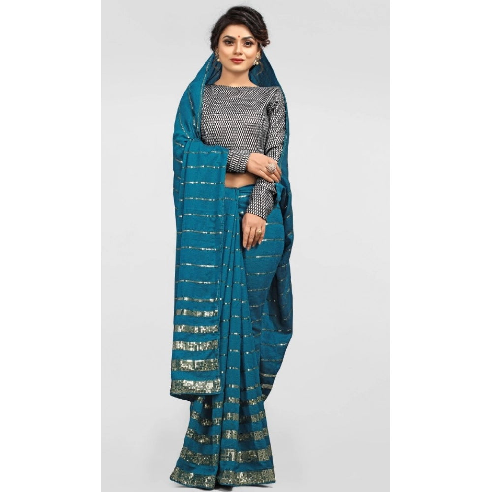 Amfyn Women's Vichitra Saree with Blouse (Rama, 5-6 Mtrs)