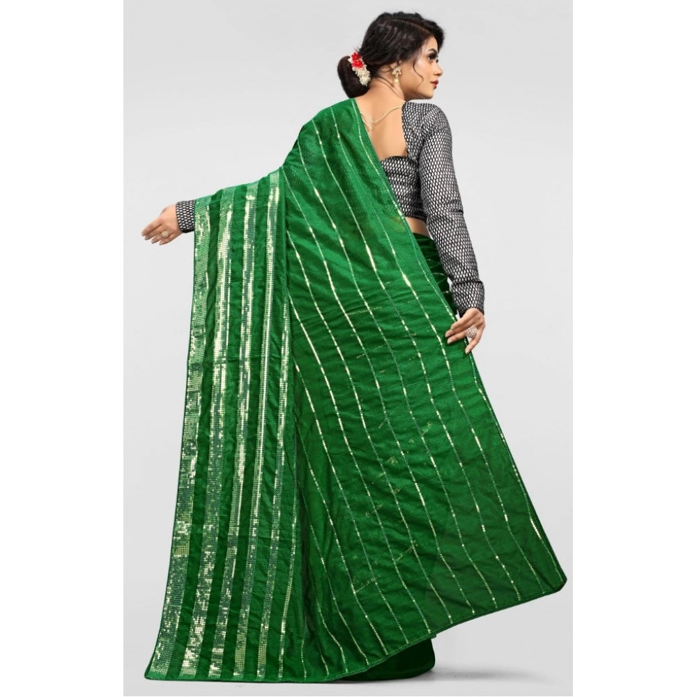 Amfyn Women's Vichitra Saree with Blouse (Green, 5-6 Mtrs)