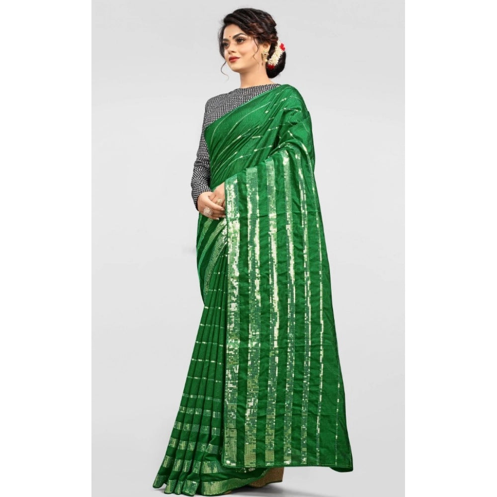 Amfyn Women's Vichitra Saree with Blouse (Green, 5-6 Mtrs)