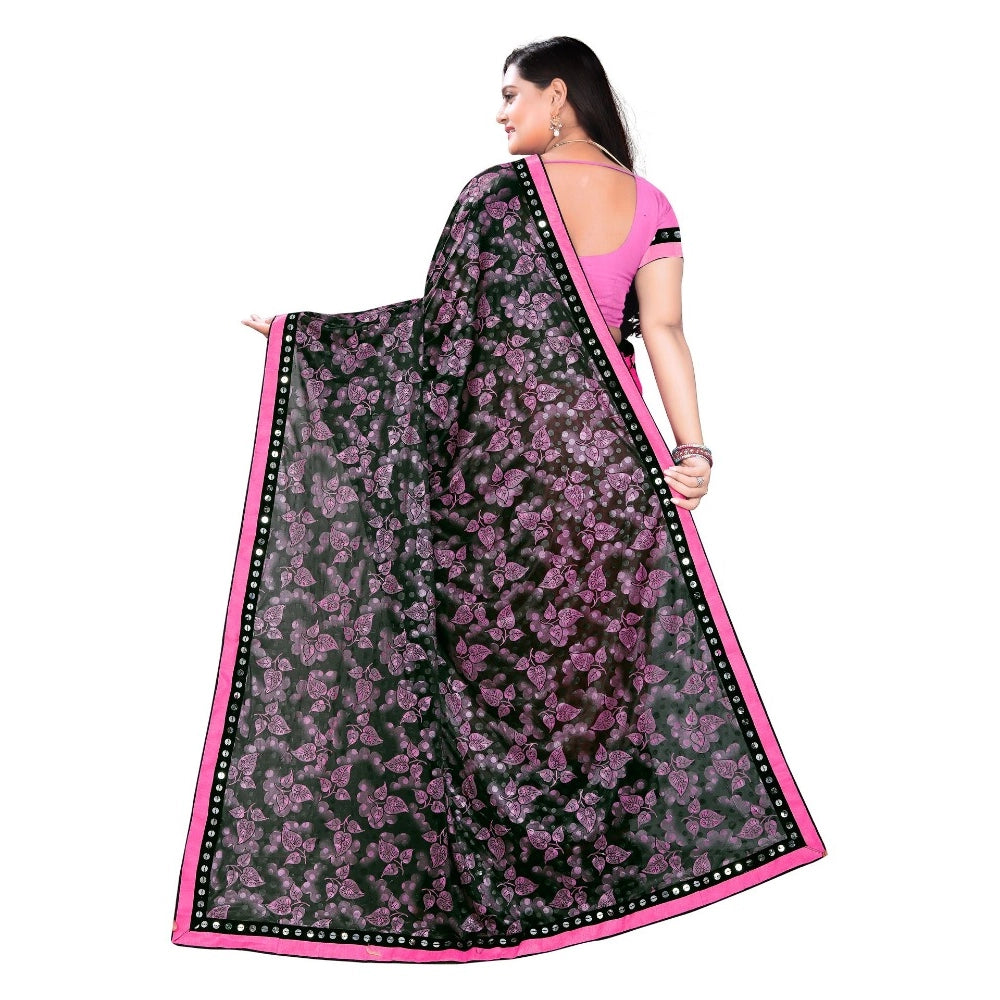 Amfyn Women's Lycra Blend Saree with Blouse (Pink, 5-6 Mtrs)