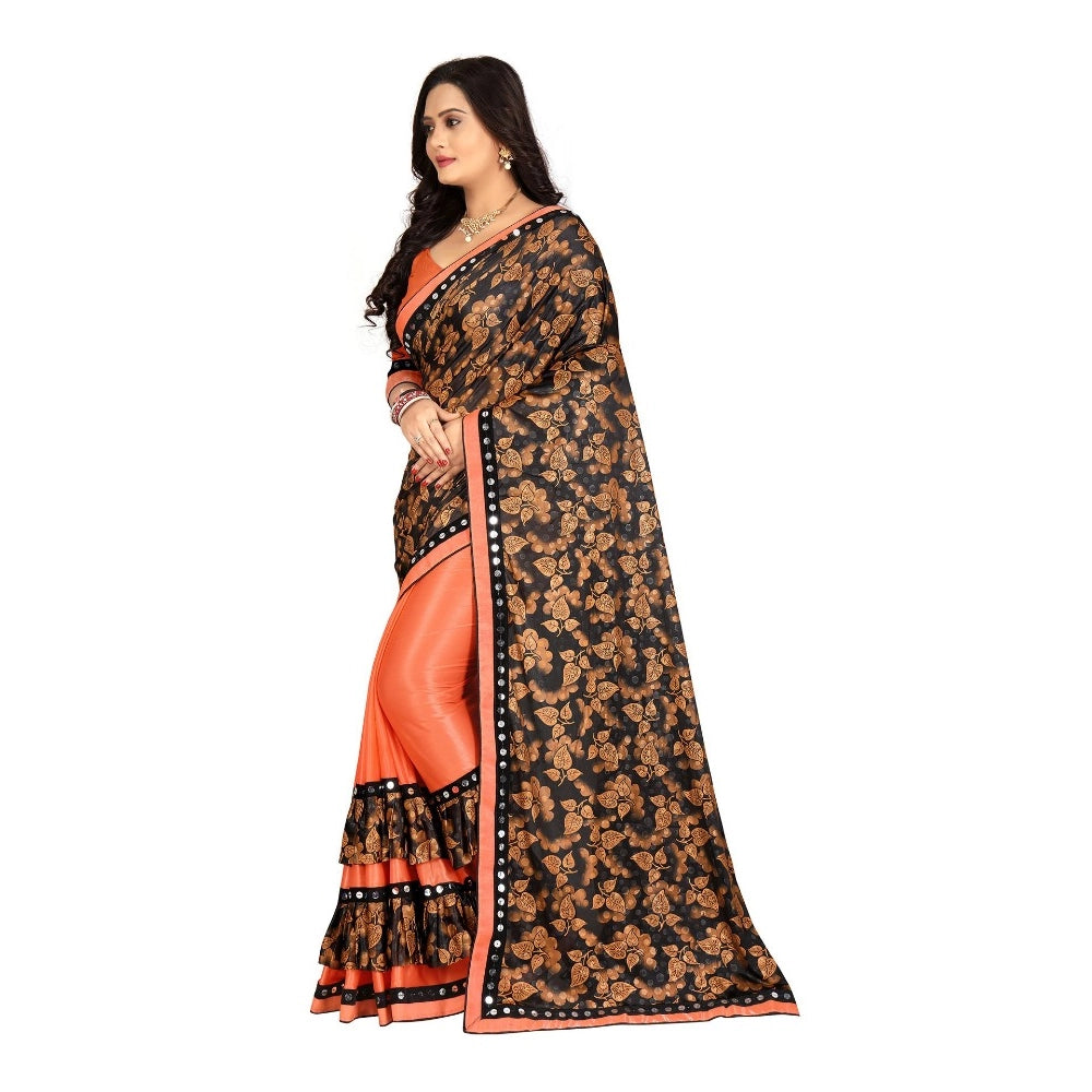 Amfyn Women's Lycra Blend Saree with Blouse (Orange, 5-6 Mtrs)
