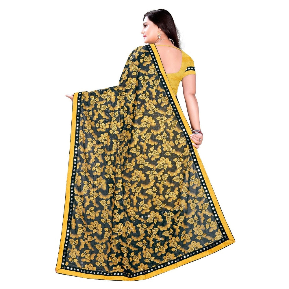 Amfyn Women's Lycra Blend Saree with Blouse (Mustard, 5-6 Mtrs)