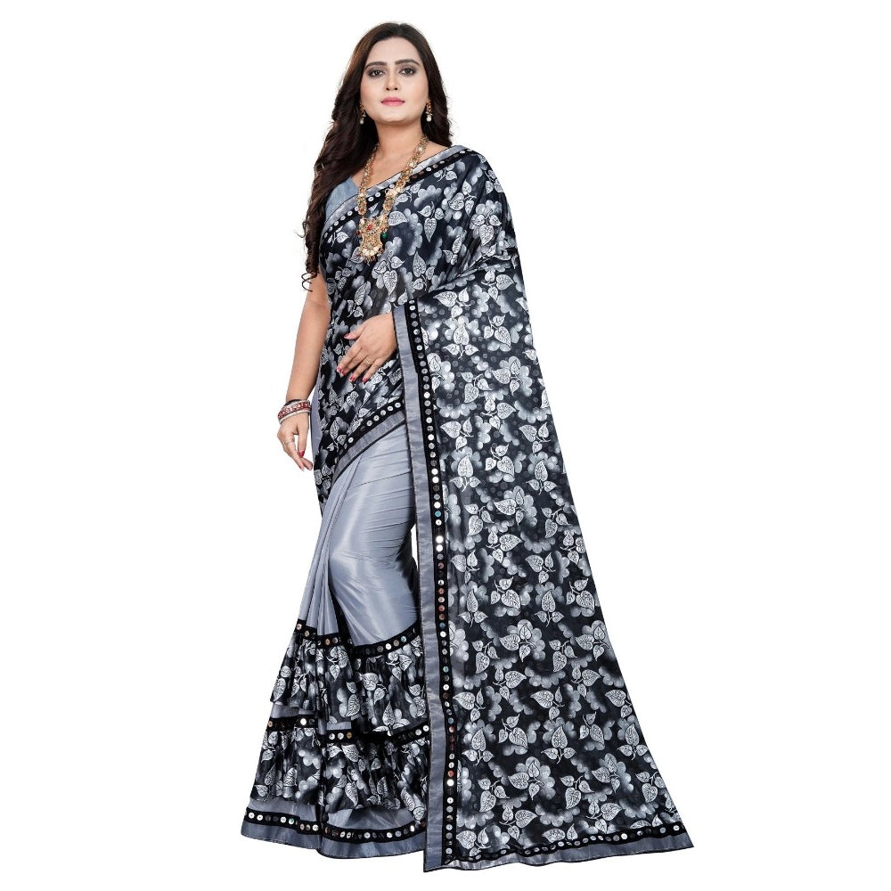 Amfyn Women's Lycra Blend Saree with Blouse (Grey, 5-6 Mtrs)