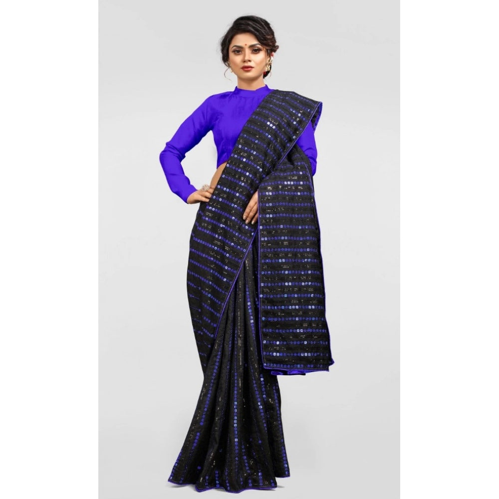 Amfyn Women's Vichitra Saree with Blouse (Blue, 5-6 Mtrs)