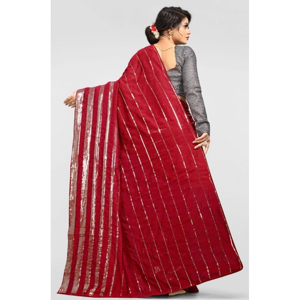 Amfyn Women's Vichitra Saree with Blouse (Red, 5-6 Mtrs)