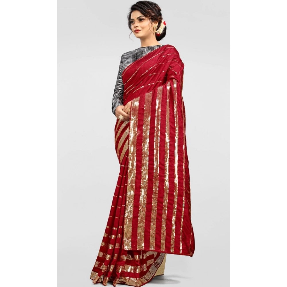 Amfyn Women's Vichitra Saree with Blouse (Red, 5-6 Mtrs)