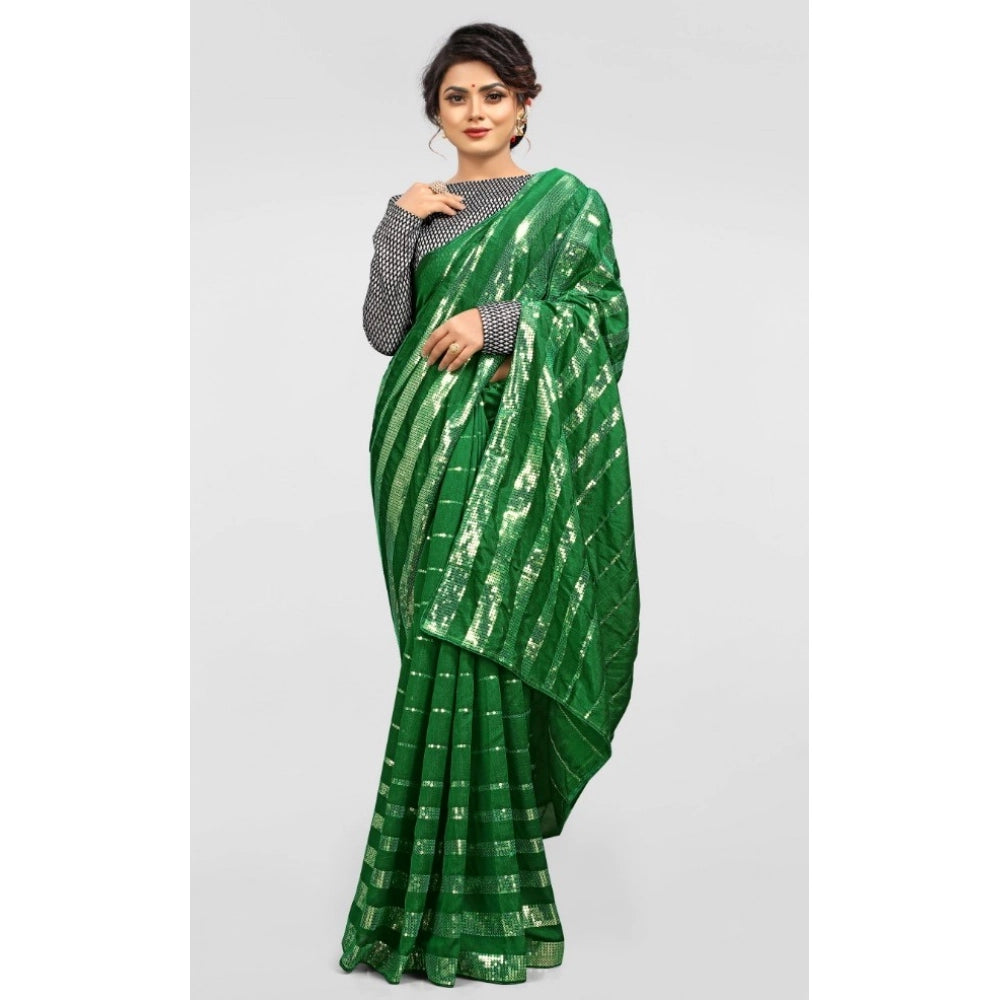 Amfyn Women's Vichitra Saree with Blouse (Green, 5-6 Mtrs)