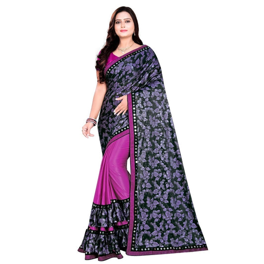 Amfyn Women's Lycra Blend Saree with Blouse (Purple, 5-6 Mtrs)