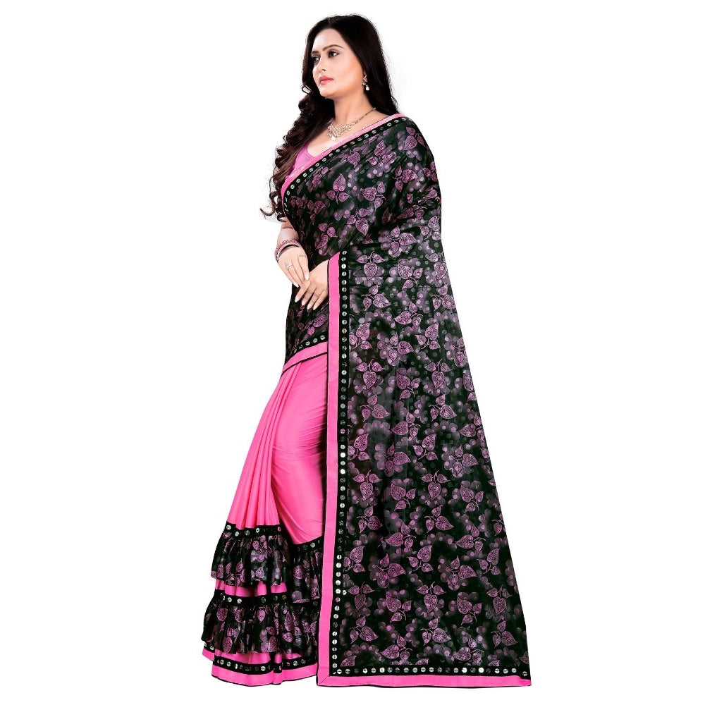 Amfyn Women's Lycra Blend Saree with Blouse (Pink, 5-6 Mtrs)