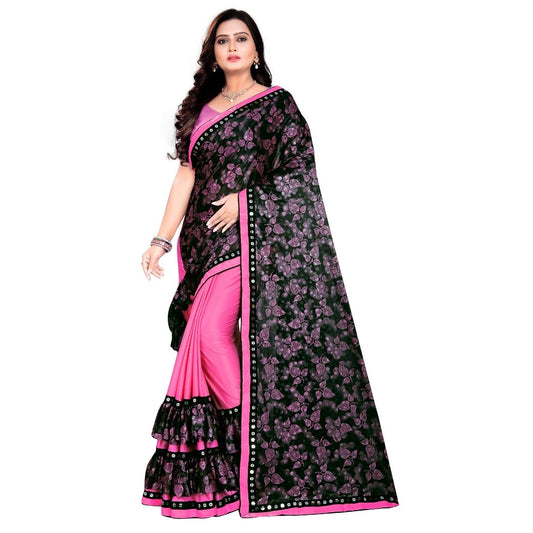 Amfyn Women's Lycra Blend Saree with Blouse (Pink, 5-6 Mtrs)