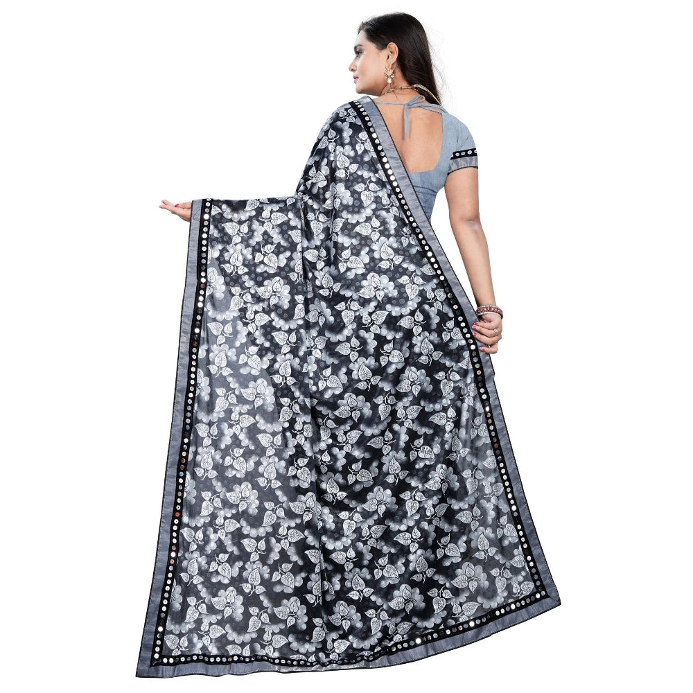 Amfyn Women's Lycra Blend Saree with Blouse (Grey, 5-6 Mtrs)
