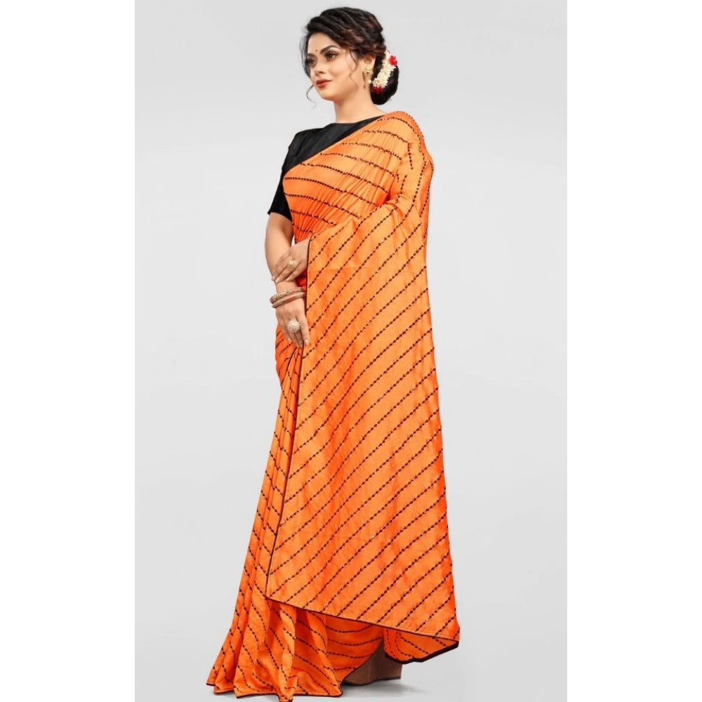 Amfyn Women's Vichitra Saree with Blouse (Orange, 5-6 Mtrs)