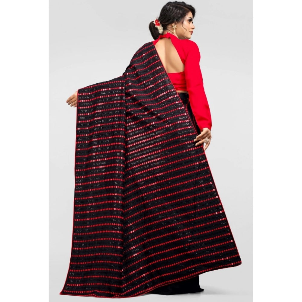 Amfyn Women's Vichitra Saree with Blouse (Red, 5-6 Mtrs)