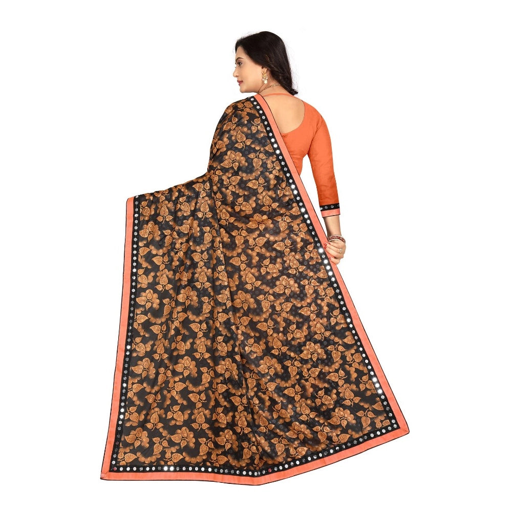 Amfyn Women's Lycra Blend Saree with Blouse (Orange, 5-6 Mtrs)