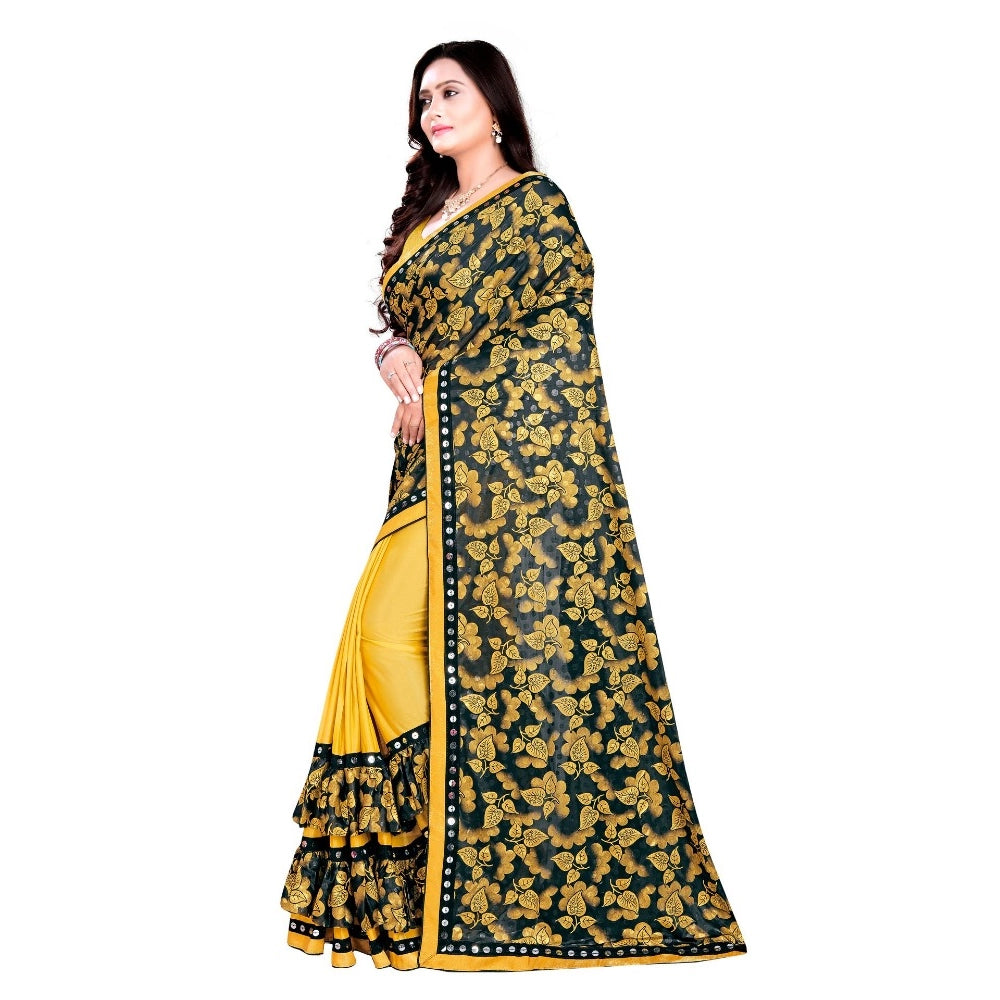 Amfyn Women's Lycra Blend Saree with Blouse (Mustard, 5-6 Mtrs)