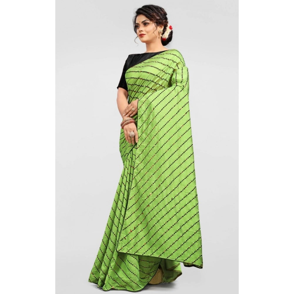 Amfyn Women's Vichitra Saree with Blouse (LightGreen, 5-6 Mtrs)