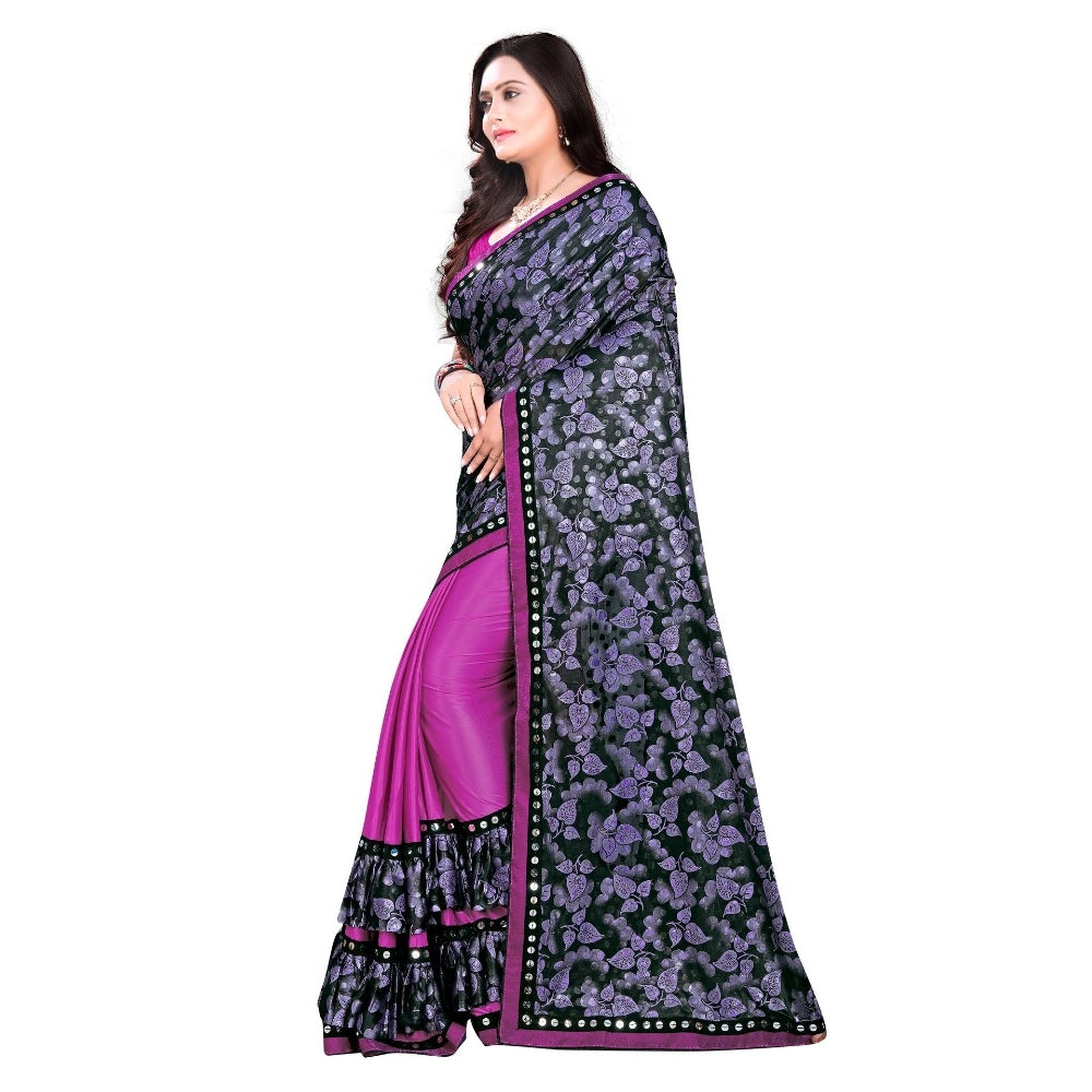 Amfyn Women's Lycra Blend Saree with Blouse (Purple, 5-6 Mtrs)