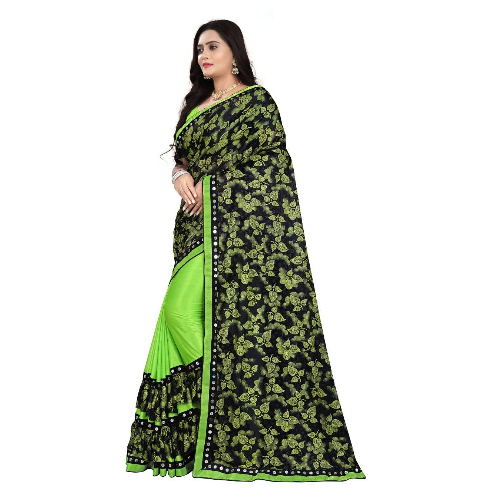 Amfyn Women's Lycra Blend Saree with Blouse (Pista, 5-6 Mtrs)