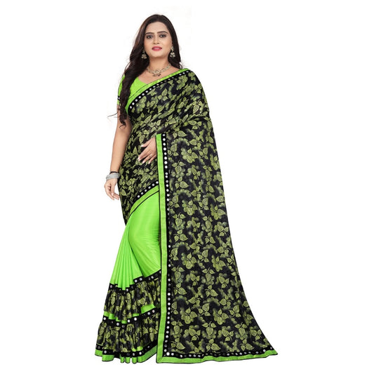 Amfyn Women's Lycra Blend Saree with Blouse (Pista, 5-6 Mtrs)