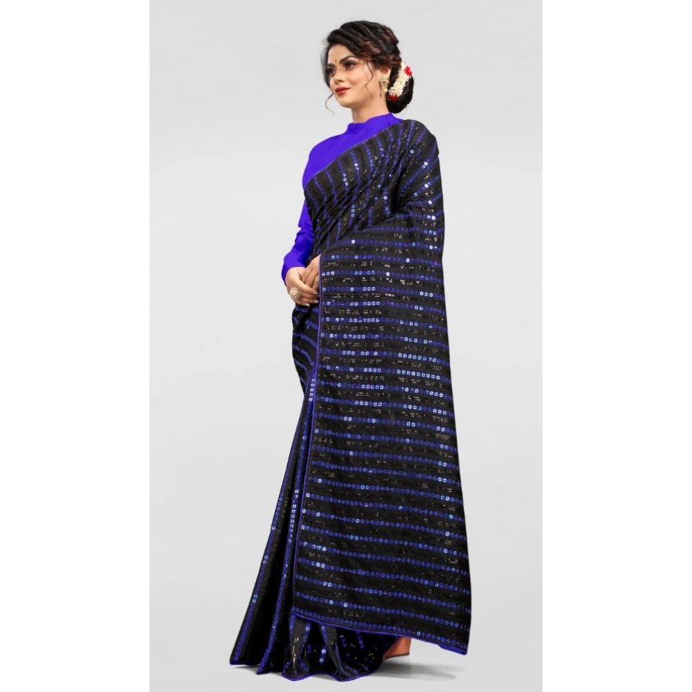 Amfyn Women's Vichitra Saree with Blouse (Blue, 5-6 Mtrs)