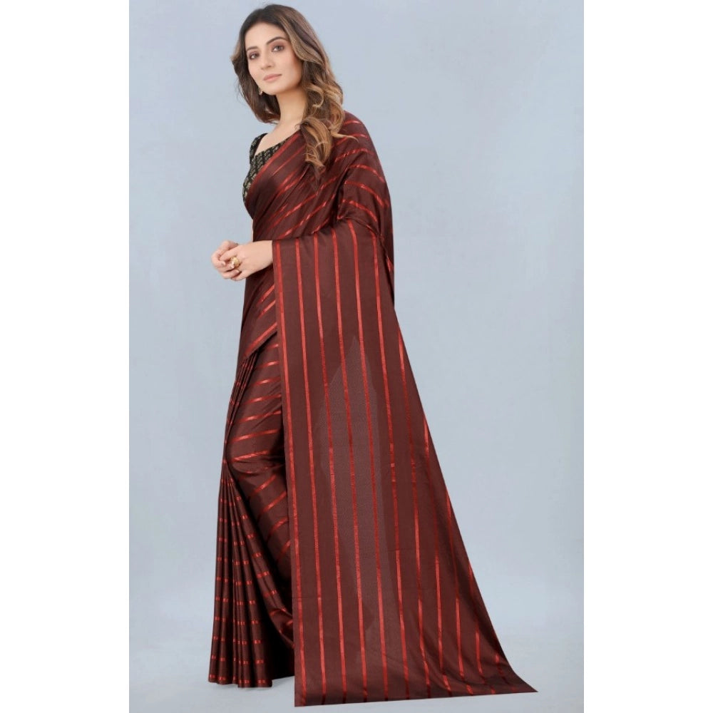 Amfyn Women's Satin Silk Saree with Blouse (Orange, 5-6 Mtrs)