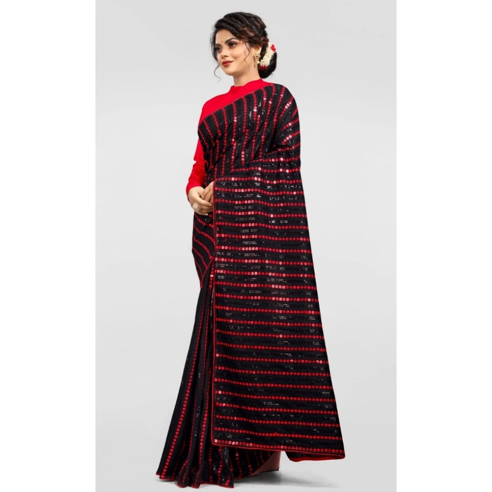 Amfyn Women's Vichitra Saree with Blouse (Red, 5-6 Mtrs)
