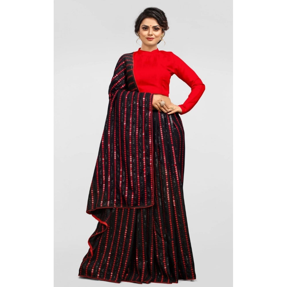 Amfyn Women's Vichitra Saree with Blouse (Red, 5-6 Mtrs)