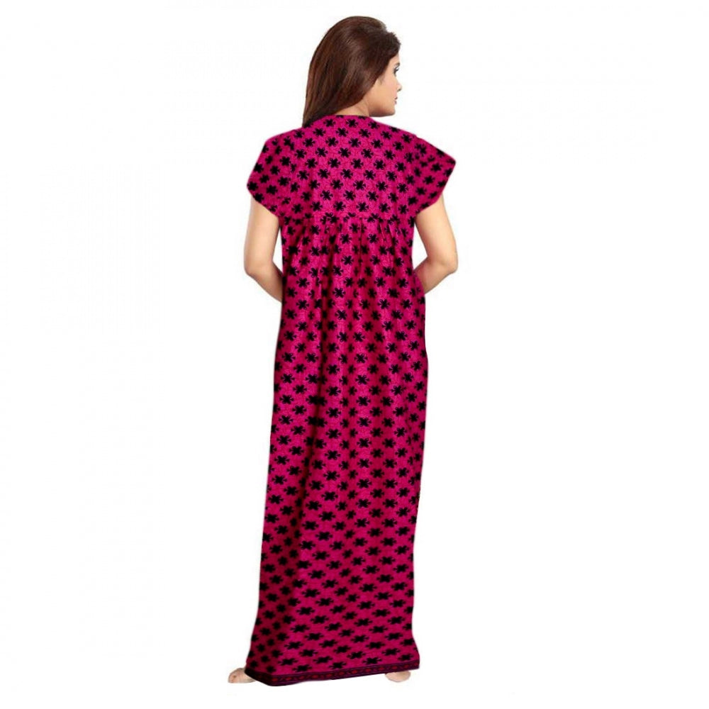 Amfyn Women's Cotton Printed Maxi Nighty (Pink)