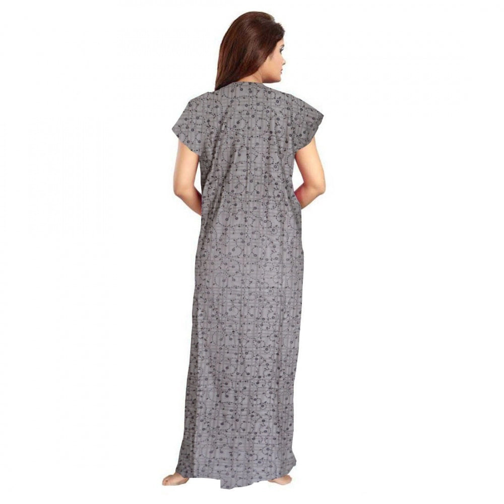 Amfyn Women's Cotton Printed Maxi Nighty (Grey)