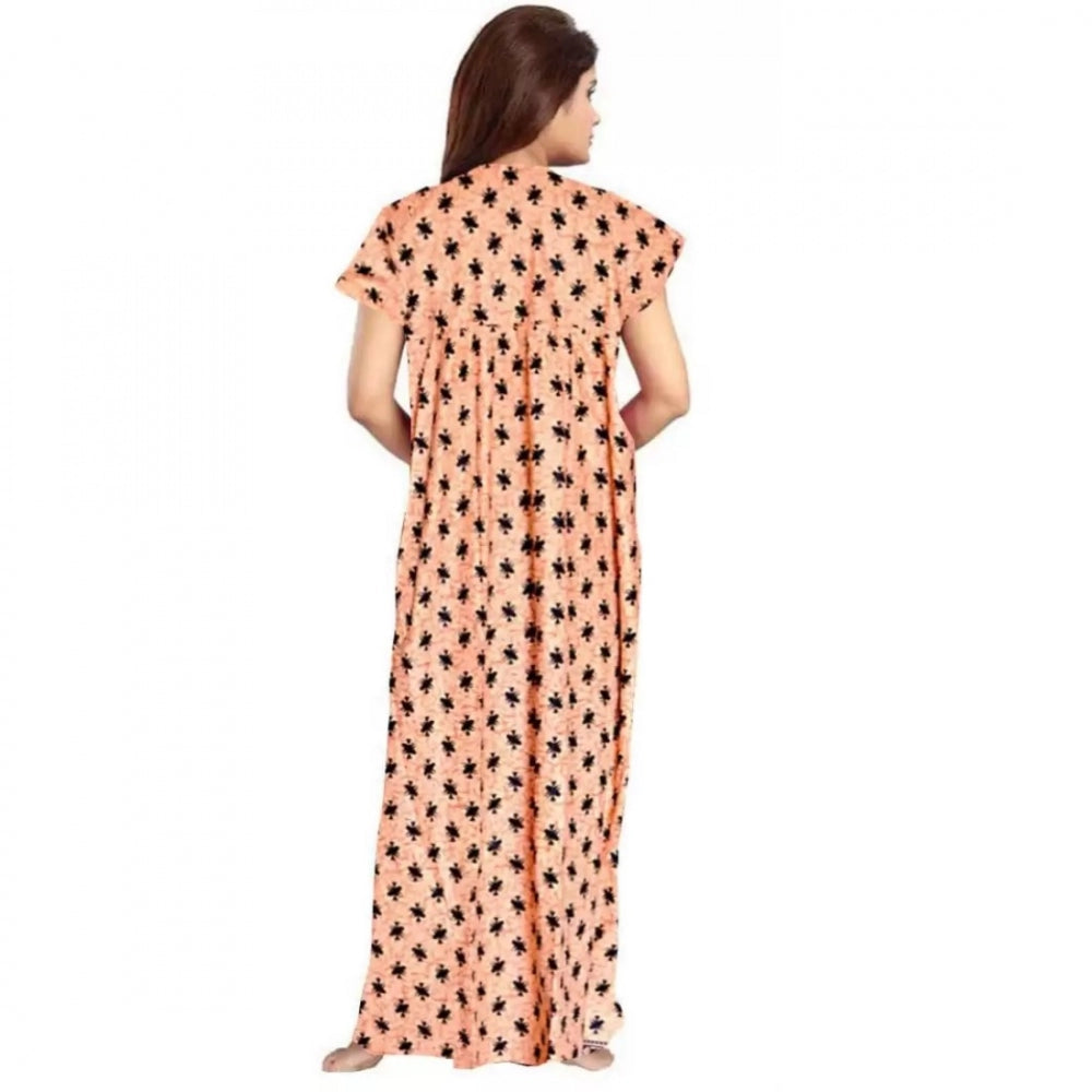 Amfyn Women's Cotton Printed Maxi Nighty (Peach)