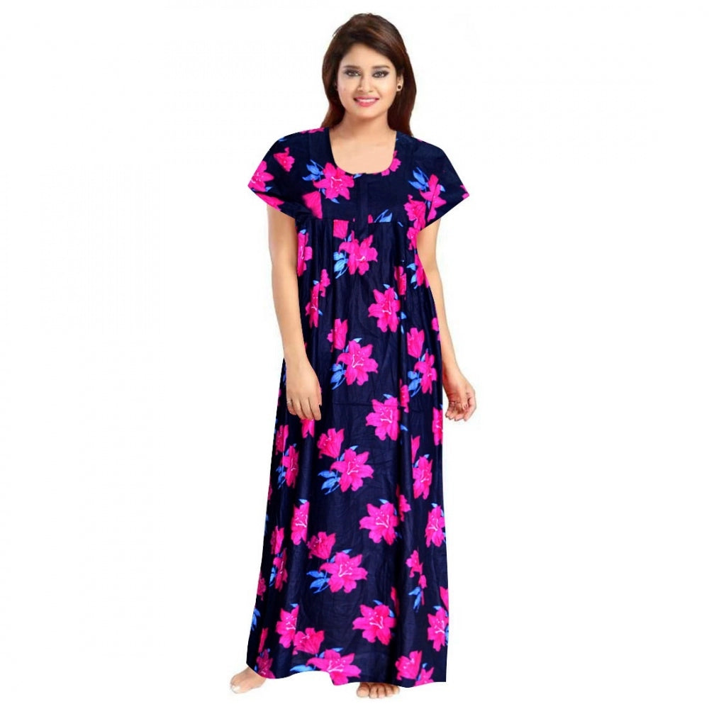 Amfyn Women's Cotton Printed Maxi Nighty (Pink)