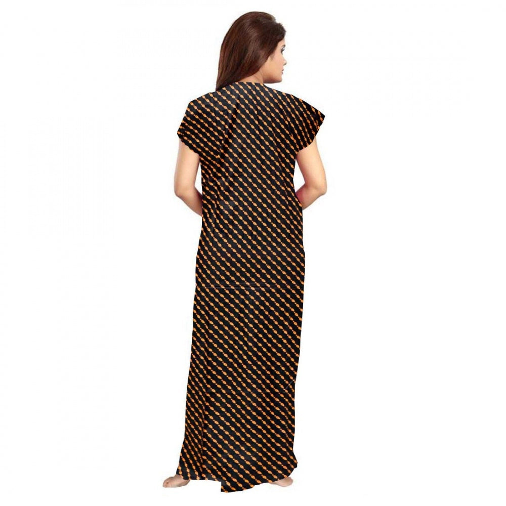 Amfyn Women's Cotton Printed Maxi Nighty (Brown)