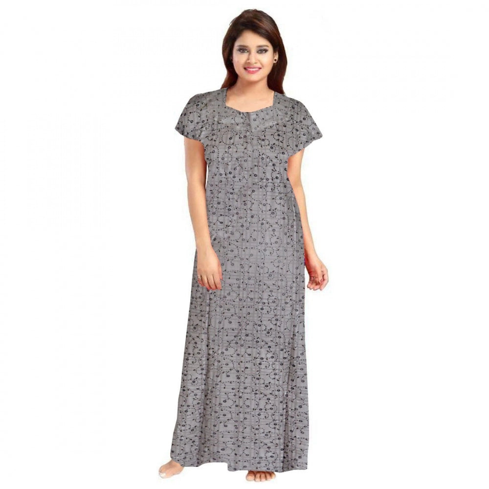 Amfyn Women's Cotton Printed Maxi Nighty (Grey)