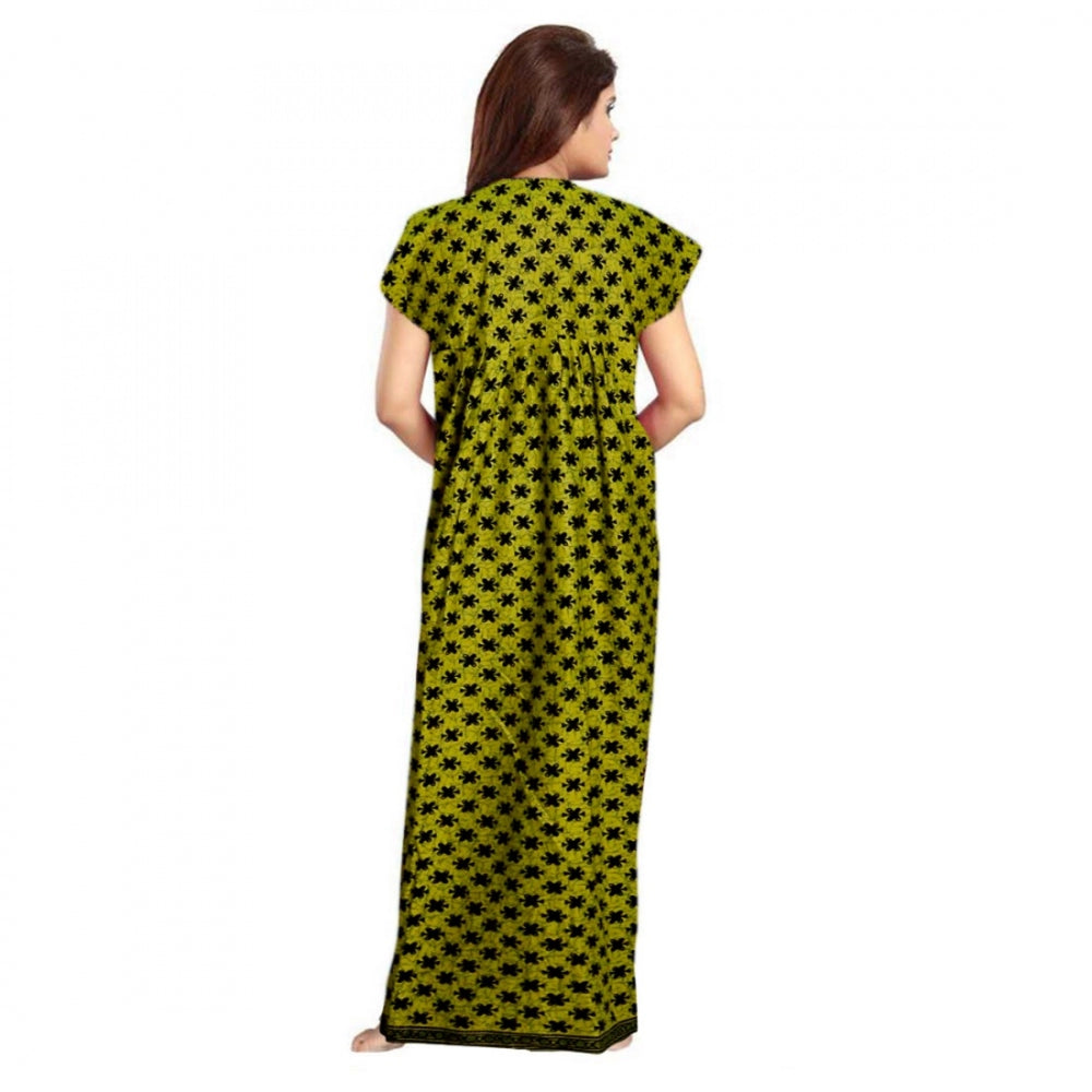 Amfyn Women's Cotton Printed Maxi Nighty (Green)