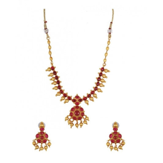 Fashion Women's Elegent And Stylish Kampu Necklace Set (Red, Free Size)