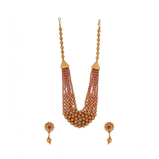 Amfyn Women's Ethnic Five Layer Brass Mala With Crystal For Women And Girls (Red, Free Size)