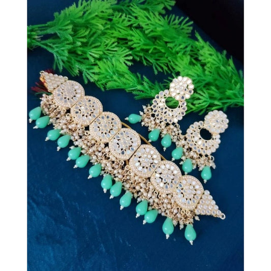Amfyn Women's Necklace Chowker Set (Green, Free Size)