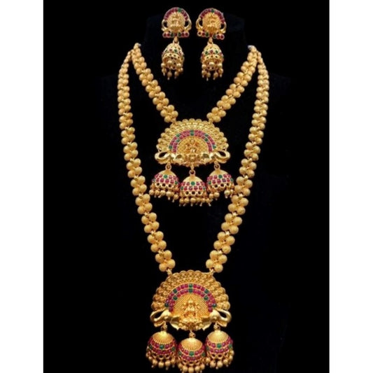 Fashion Women's Elegent And Delicate Combo Of Temple Jewellery Set (Red And Green, Free Size)