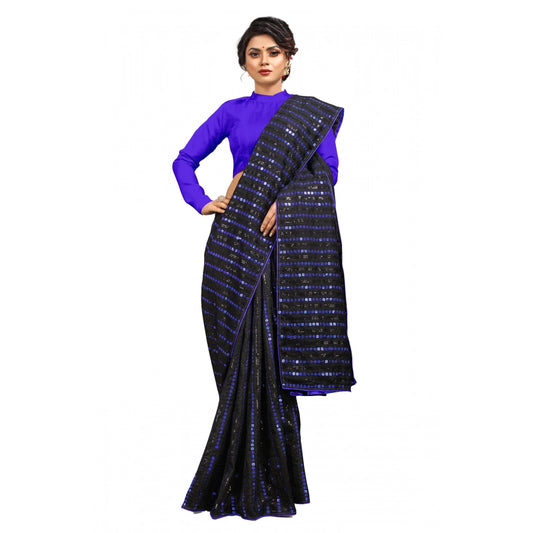 Amfyn Women's Vichitra Saree with Blouse (Blue, 5-6 Mtrs)