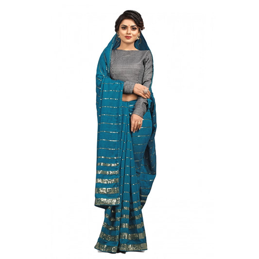 Amfyn Women's Vichitra Saree with Blouse (Rama, 5-6 Mtrs)