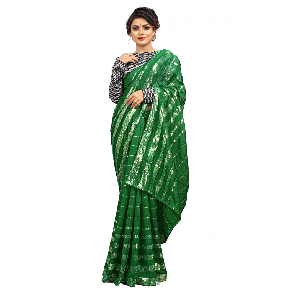 Amfyn Women's Vichitra Saree with Blouse (Green, 5-6 Mtrs)