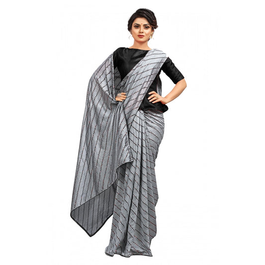 Amfyn Women's Vichitra Saree with Blouse (Grey, 5-6 Mtrs)