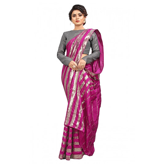 Amfyn Women's Vichitra Saree with Blouse (Pink, 5-6 Mtrs)