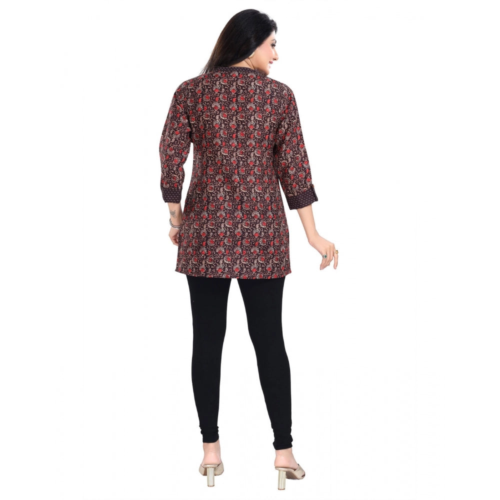Amfyn Women's 3/4th Sleeve Viscose Blend Tunic Short Top (Brown)
