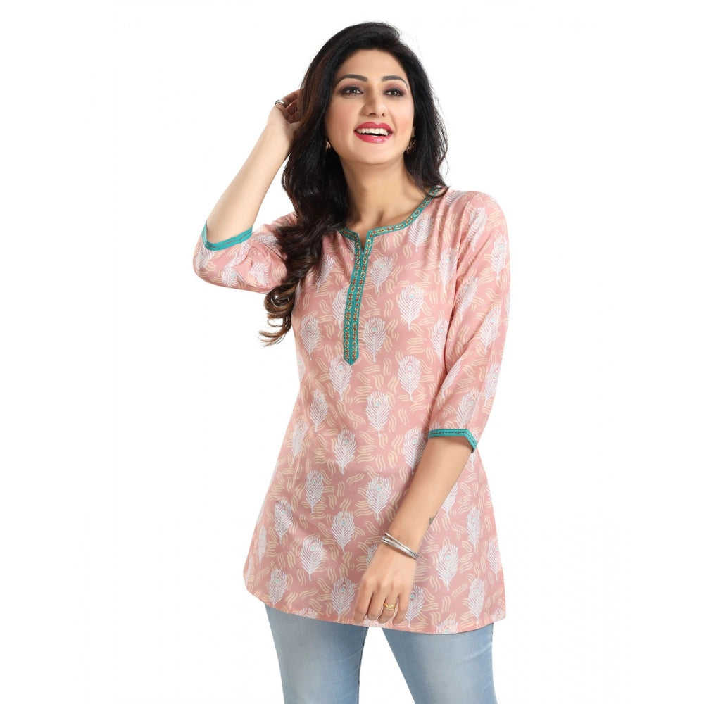 Amfyn Women's 3/4th Sleeve Viscose Blend Tunic Short Top (Orange)