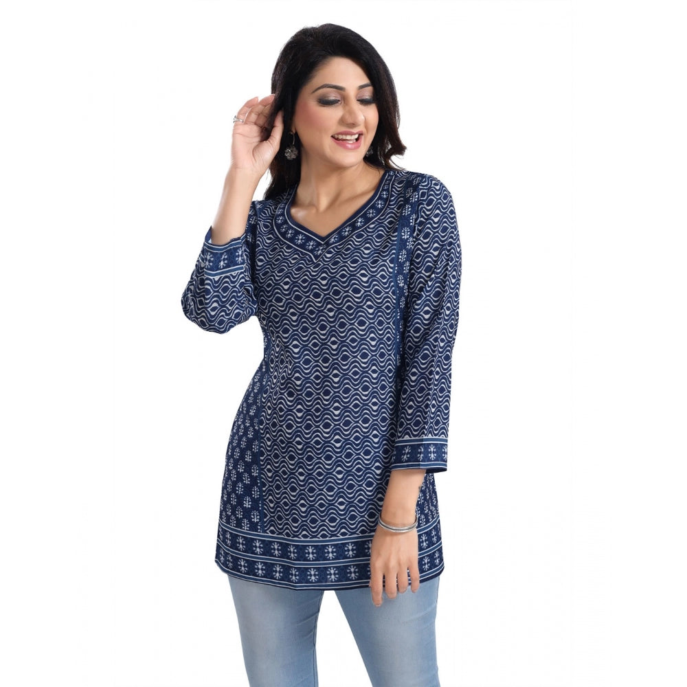 Amfyn Women's 3/4th Sleeve Summer Cool Tunic Short Top (Blue)