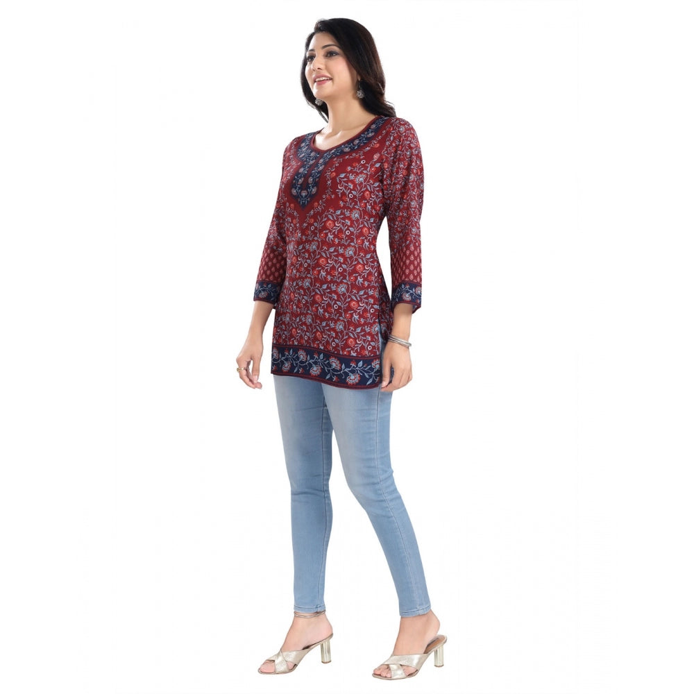 Amfyn Women's 3/4th Sleeve Summer Cool Tunic Short Top (Maroon)